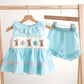 Blue easter bunny egg french knot girl gingham seersucker set