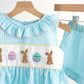 Blue easter bunny egg french knot girl gingham seersucker set
