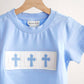 Blue easter cross hand-smokced boy top