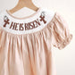 Khaki he is risen hand-smocked girl bubble