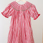 Red christmas tree hand smocked gingham dress